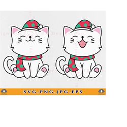 Christmas Cat SVG, Cat with Santa Hat Svg, Cute Funny Cat, Cat Lover Gift Svg, Christmas Kids Baby Shirt SVG, Cut Files