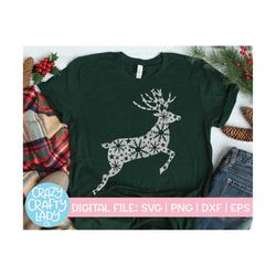Snowflake Reindeer SVG, Christmas Cut File, Holiday Design, Winter Wood Sign, Cute Kid Shirt, Baby Saying, dxf eps png,