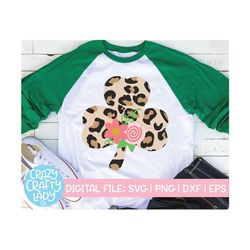 Floral Leopard Print Clover SVG, St. Patrick's Day Cut File, Kid's Design, Women's Clip Art, Girl Shamrock, dxf eps png,