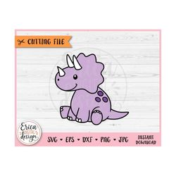 Baby Dinosaur Layered SVG cut file for Cricut Silhouette Cute Triceratops Dino Clipart PNG Jurassic Animal Toddler Boy S