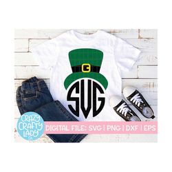 Leprechaun Hat Monogram Frame SVG, St. Patrick's Day Cut File, Cute Kid's Design, Boy Clip Art, Girl Initials, dxf eps p