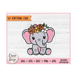 girl elephant flower crown svg cute floral elephant cut file cricut silhouette baby animal clipart png girl shirt baby b