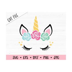 Unicorn face SVG file for Cricut Silhouette Unicorn Girl eyelashes Floral Unicorn Head Birthday Magical unicorn Cute Flo
