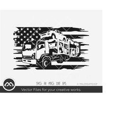 Car Transporter truck SVG US flag - transporter truck, car transportation truck svg, clipart, truck svg, cut file
