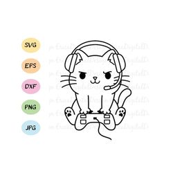 Gamer cat SVG cut file Funny nerd geek cat Videogames cutting file Gaming cuttable file Silhouette Cricut Vinyl decal St