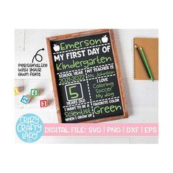 First Day of School Board SVG, Back to School Cut File, Kids' Sign Design, Preschool Girl, Kindergarten Boy, dxf eps png
