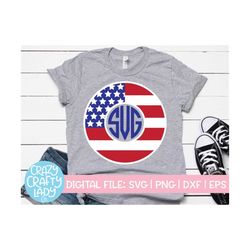 Patriotic Monogram Frame SVG, July 4th Cut File, USA Design, American Flag Initials, Girl Military Shirt SVG, dxf eps pn