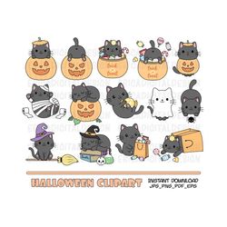 Halloween cat clipart set Cute Halloween black cats clip art Kawaii Pumpkin Ghost Candy cliparts Printable planner image