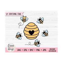 Beehive and bees SVG Beehive layered cut file Cricut Silhouette Cute Bumble bee Honey bee Bumblebee Tumbler Beekeeper Vi