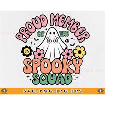 Proud Member Of The Spooky Squad SVG, Halloween Gifts SVG, Boho Retro Halloween PNG, Funny Halloween Shirt Svg,Cut Files