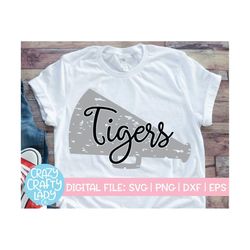 Grunge Tigers Megaphone SVG, Cheerleader Cut File, Sports Quote, Football Mascot Design, Team Shirt Saying, dxf eps png,