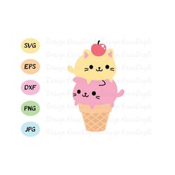 Cat Ice cream SVG cut file Cute kitty ice cream cone vector Kawaii animal Funny Cat Silhouette Cricut Baby Bodysuit Shir