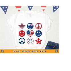 4th of July Smiley Face Svg, Fourth of July SVG, Independence Day Shirt SVG, Patriotic Shirts, Smiley Hippie, Cut Files