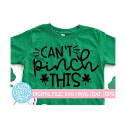 Can't Pinch This SVG, St. Patrick's Day Cut File, Kid's Design, Funny Saying, Girl Clover Quote, Mom Shirt dxf eps png,
