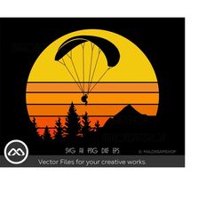 Paragliding SVG Retro Mountain - paraglide svg, parachute svg, silhouette, sky diver svg, png, cut file, digital downloa
