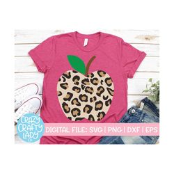 Leopard Print Apple SVG, Back to School Cut File, Kids' 1st Day, Teacher Design, Girl, Fall, Picking, Animal, dxf eps pn