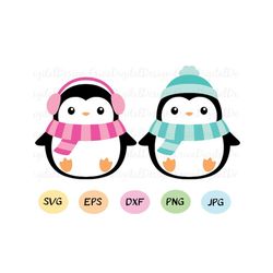 Cute penguins SVG cut file Kawaii penguin vector cutting file Winter Christmas EPS Dxf Silhouette Cricut SCAL Cutting ma