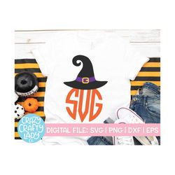Witch Hat Monogram Topper SVG, Halloween Cut File, Kids' Clip Art, Fall Initials Frame, Women's Autumn Shirt dxf eps png