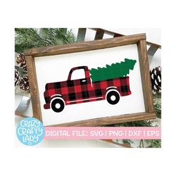 Buffalo Plaid Christmas Truck SVG, Tree Cut File, Cute Kid's Design, Holiday Sign SVG, Women's Winter SVG, dxf eps png,