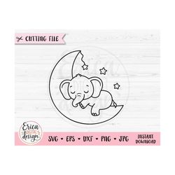 baby elephant svg sleeping elephant moon outline cut file baby boy girl bodysuit nursery silhouette cricut vinyl decal w