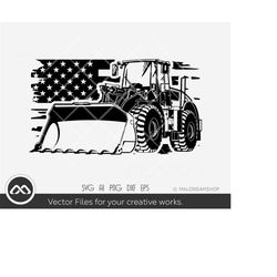 Backhoe SVG Us flag - backhoe loader svg, excavator svg, heavy equipment svg, silhouette, png, clipart