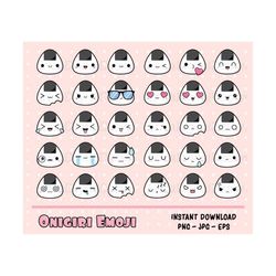 Onigiri emoji kawaii clipart set Cute emoji Smiley face clip art Emoticon cliparts Printable Planner Stickers Fun emotio