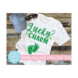 Lucky Charm SVG, St. Patrick's Day Cut File, Pregnancy Announcement Saying, Shamrock, Clover, Maternity Quote, dxf eps p