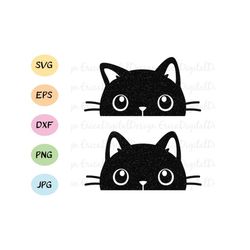Cat face SVG Cute cat cut file Kawaii cats Black white decal cutting file Kitty digital stamp Funny animal Pet vector EP