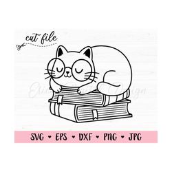 Cat SVG Cat on books cut file Kawaii cat with glasses cutting file Funny nerd cats Cat lovers Cat mama Silhouette Cricut