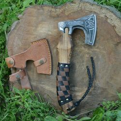 viking axe tomahawk bearded axe hand forged viking hatchet axe custom handmade engraved high carbon steel axe with leath