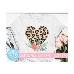 Floral Leopard Print Heart SVG, Valentine's Day Cut File, Kid's Flower Love Design, Women's, Toddler Girl, dxf eps png,