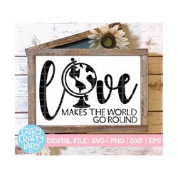 Love Makes the World Go Round SVG, Inspirational Cut File, Globe, Motivational Saying, Valentine's Day Quote, dxf eps pn