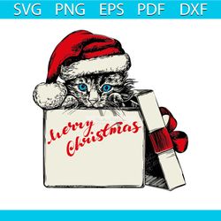 christmas kitten santa stocking hat svg, christmas svg, christmas cat svg, cat wearing santa hat svg, christmas gift svg