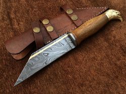 Custom Handmade Damascus Steel Crow Headed Seax Knife,Brass Inaly, New Edition
