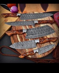 handmade damascus steel blade kitchen knife set 5pcs best damascus chef knife set professional kitchen cooking knives c3