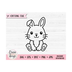 Bunny SVG Cute sitting rabbit outline cut file for Cricut Silhouette Farm Woodland Animal PNG Easter Baby shower Kids La
