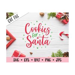 Cookies for Santa SVG Christmas Cookie Plate Cut File Winter Holiday Home Kitchen Decor Kids Santa Claus Hand Drawn Silh