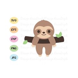 Baby sloth layered SVG Cute hanging sloth cut file Slothlife cuttable vector Cutting file EPS DXF Silhouette Cameo Curio