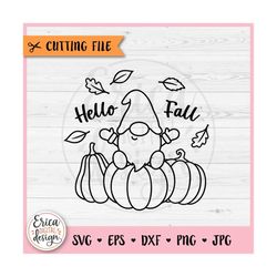 Fall Gnome outline SVG cut file for Cricut Silhouette Cute Gnome Halloween Pumpkins Hello Fall Leaves Farmhouse Autumn H