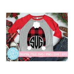 buffalo plaid hat monogram frame svg, christmas cut file, cute initials design, boy winter holiday svg, dxf eps png, sil