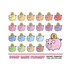 Piggy Bank clipart Saving money clip art Financial clip art Payday Dollars Budget icon Printable stickers Planner suppli