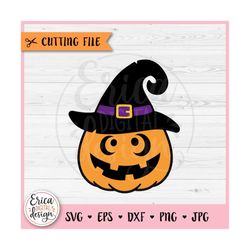 Jack O Lantern layered SVG cut file Cricut Silhouette Halloween Scary Face with Witch Hat Fall Harvest Season Spooky Fun