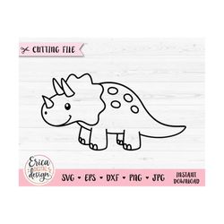 Dinosaur SVG Cute triceratops Outline cut file Cricut Silhouette Jurassic Wild Animal PNG Baby Kids Toddler Clipart Viny