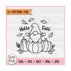 Fall Gnome outline SVG cut file Cricut Silhouette Cute Gnome Halloween Harvest Pumpkins Hello Fall Quote Thanksgiving Au