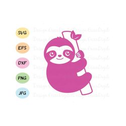 Baby sloth SVG Cute hanging sloth cut file Black and White cuttable vector Cutting file EPS DXF Silhouette Cameo Curio C