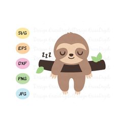 Baby sleeping sloth layered SVG Cute hanging sloth cut file Cuttable vector Cutting file EPS DXF Silhouette Cameo Curio