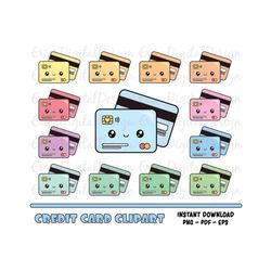 Kawaii credit card clipart set Financial clip art Money planning Printable planner stickers Planner supplies Pastel colo