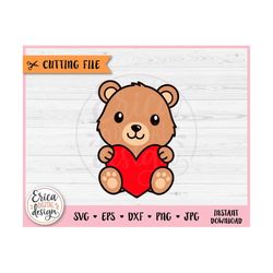 Baby Bear with Heart Layered SVG cut file for Cricut Silhouette Cute Bear Clipart PNG Forest Woodland Animal Kids Valent