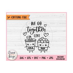 Cola Popcorn in Love SVG cut file Cricut Silhouette Perfect Match Cute Kawaii Food Friendship Best Friend Engagement Ann