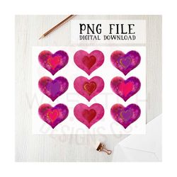 Watercolor Hearts png file for sublimation printing, DTG printing, Valentine's Day PNG, Love, clipart, digital download,